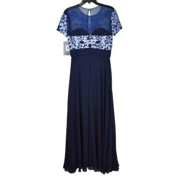 NWT JS COLLECTIONS Floral Embroidered Lace Illusion Neck Gown Maxi Dress - Picture 7 of 9